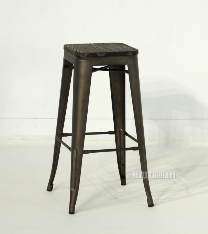 Picture of TOLIX Replica Bar Stool  Rustic Elm Seat *6 colors - Gun-25.5 Inches