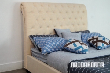 Picture of JAZMIN Fabric Upholstered Scroll Back Bed in *Queen