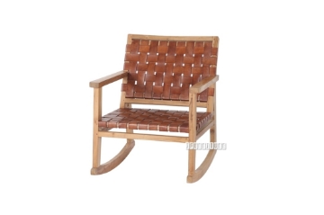 Picture of ROCKY Solid Teak Rocking ArmChair *Genuine Cowhide