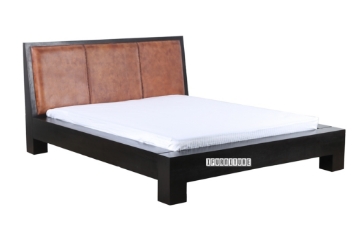 Picture of TANZANIA Solid Teak Bed Frame in Queen/King Size (Genuine Cowhide)