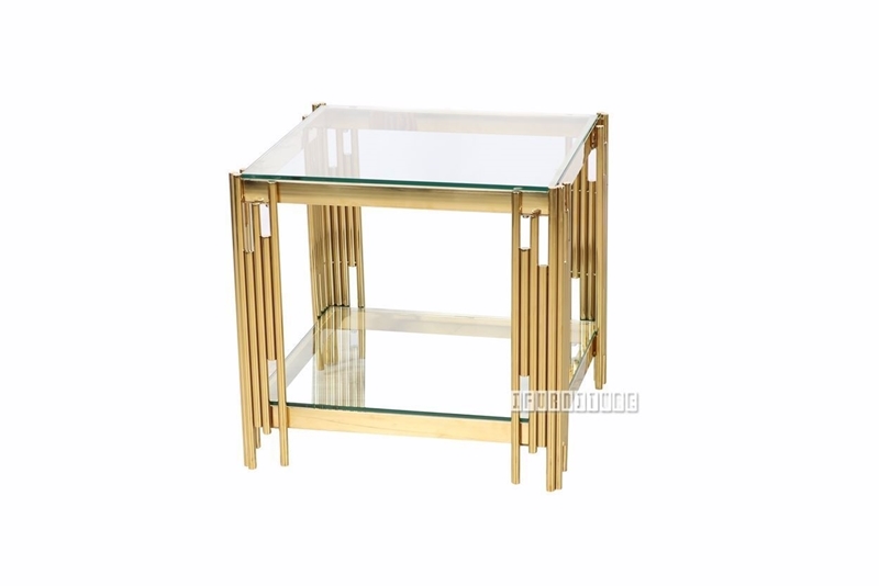 Lella Square Clear Glass End Table Gold