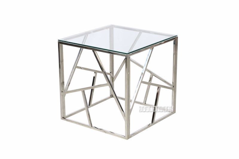 Lella Square Clear Glass Side Table, Square Glass End Table