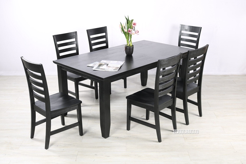 Carol Solid Acacia 180 7pc Dining Set Black