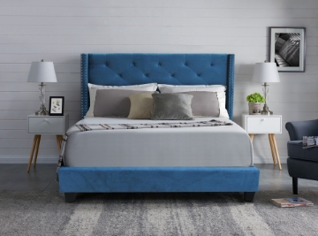 Picture of Ely Upholstered Platform Bed in queen/king (Blue Velvet) - King