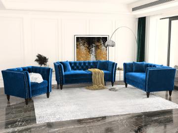 Picture of JERILYN Chesterfield Flared Arm Velvet Sofa Range (Blue)