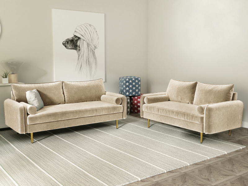 Picture of MARYJANET Velvet Sofa Range (Beige) - Loveseat + Sofa Set