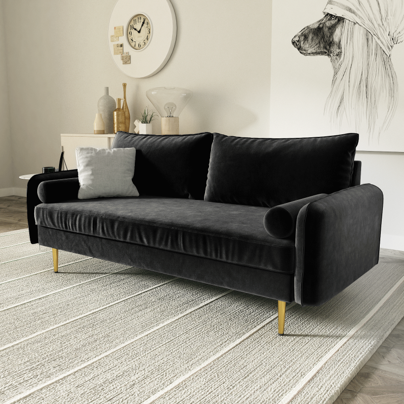 Picture of MARYJANET Velvet Sofa Range (Black) - 3 Seater (Sofa)