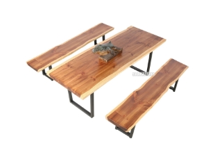 Picture of TASMAN Solid NZ Pine 3PC Dining Set (Live Edge) - 63" Dining Table + (2x) 63" Bench