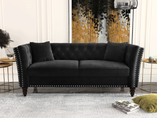 Picture of JERILYN Chesterfield Flared Arm Velvet Sofa Range (Black) - 3 Seaters (Sofa)
