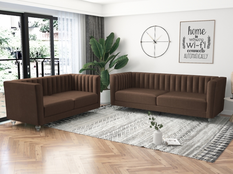 Picture of MISHTI Velvet Sofa Range (Brown) - Loveseat + Sofa Set