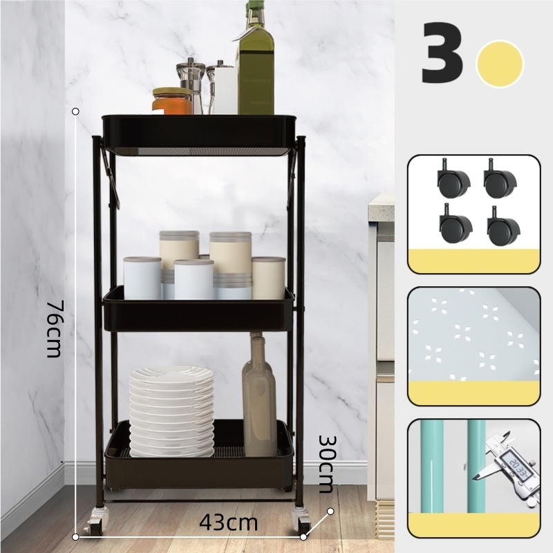 Picture of KELLY 3-TIER Foldable Rolling Cart in 4 Colors - Black