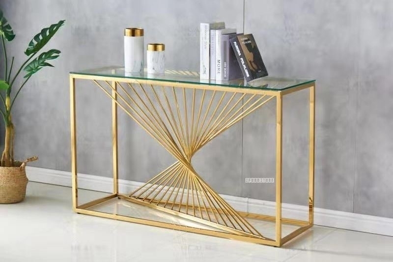 Augusta Rectangle Clear Glass Hall, Console Table Gold Glass