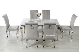 Picture of AITKEN 160 Marble Top Stainless 7PC Dining Set - Light Grey