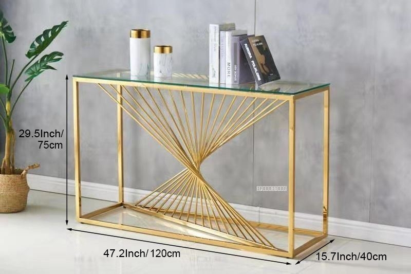 AUGUSTA RECTANGLE CLEAR GLASS HALL/CONSOLE TABLE * GOLD ...