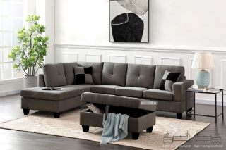 Picture of ADISEN Sectional Sofa with Ottoman (Dark Grey) - Facing Left