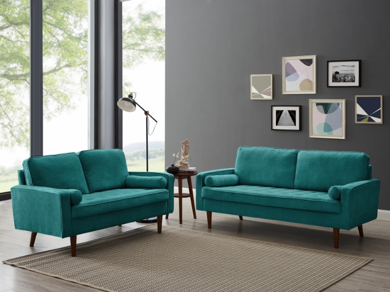 Picture of FAVERSHAM Sofa Range (Cyan) - Loveseat + Sofa Set
