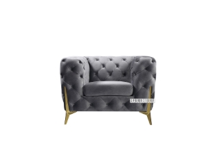 Picture of VIGO 3+2+1 Chesterfield Tufted Velvet Sofa Range (Grey) - Armchair (1 Seater)