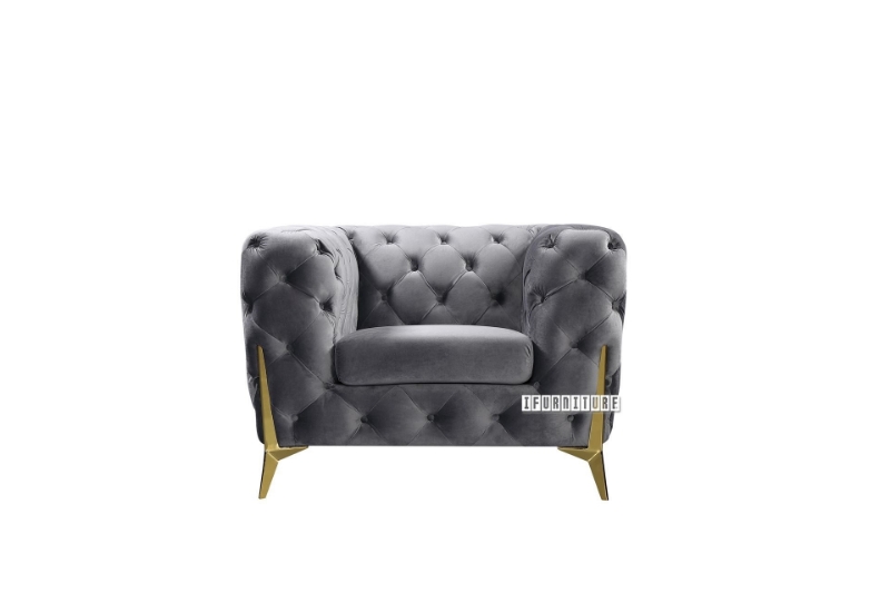 Picture of VIGO 3+2+1 Chesterfield Tufted Velvet Sofa Range (Gray) - 1 Seater (Armchair)