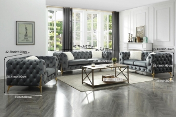 Picture of VIGO 3+2+1 Chesterfield Tufted Velvet Fabric Sofa Range (Gray)