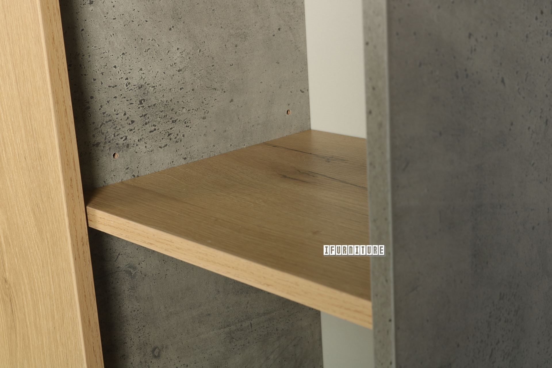 MORENA 1Door Bookcase with 12 Shelves (Cement and Natural Oak Color