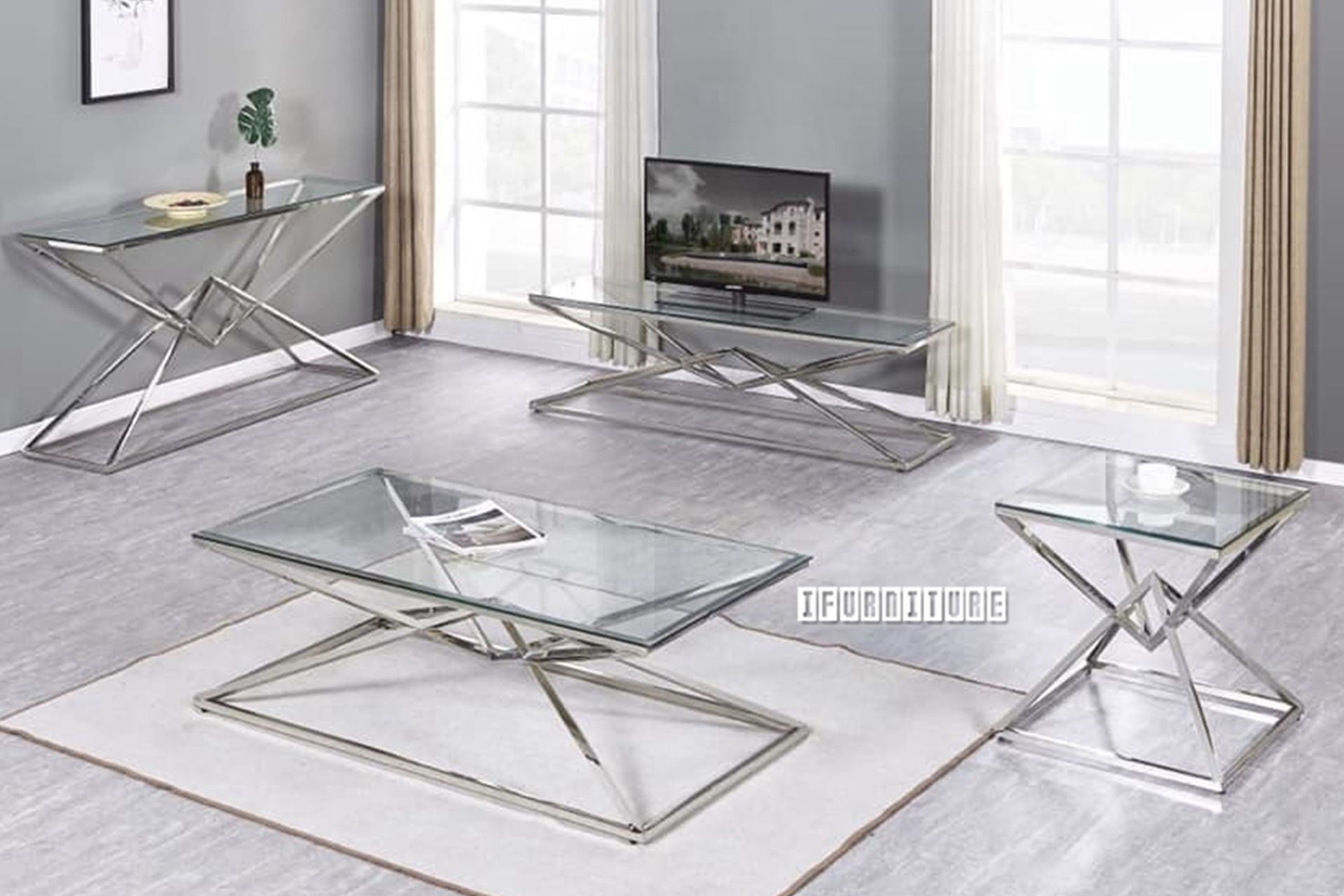 PYRAMID 120 Clear Glass Coffee Table (Silver)iFurnitureThe largest