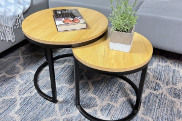 Picture of HENMAN Round Nesting Table (Oak & Black)