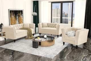Picture of JERILYN Chesterfield Flared Arm Velvet Sofa Range (Beige) - 2 Seaters (Loveseat)