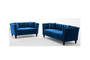 Picture of JERILYN Chesterfield Flared Arm Velvet Sofa Range (Blue) - 3+2 Set