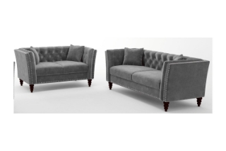 Picture of JERILYN Chesterfield Flared Arm Velvet Sofa Range (Gray) - 3+2 Set