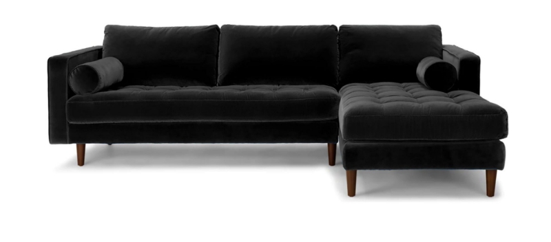 Picture of FAVERSHAM Velvet Sectional Sofa (Black) - Facing Right