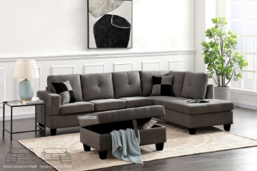 Picture of ADISEN Sectional Sofa with Ottoman (Dark Grey) - Facing Right