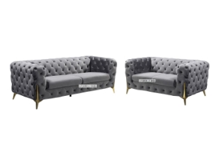 Picture of VIGO 3+2+1 Chesterfield Tufted Velvet Sofa Range (Grey) - 3+2 Sofa Set