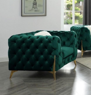 Picture of VIGO 3+2+1 Chesterfield Tufted Velvet Sofa Range (Green) - 1 Seater (Armchair)