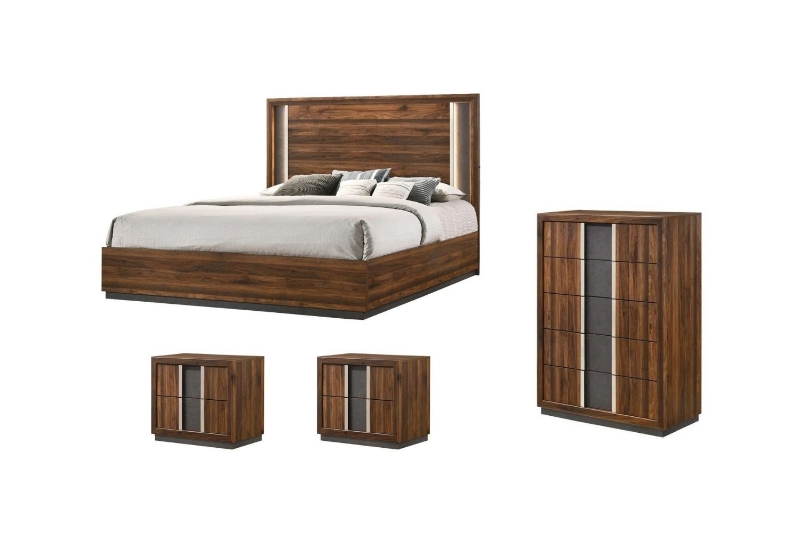 Picture of SANDRA 4PC Bedroom Combo Set in Eastern King Size (Walnut)