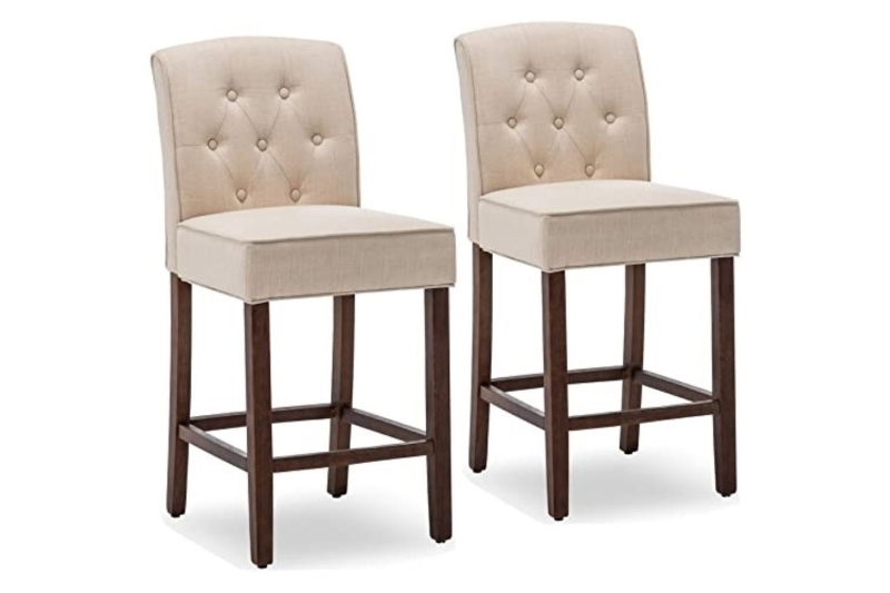 Picture of CALILA Tufted Farmhouse Style Bar Stools (Set of Two) (Beige)