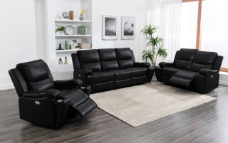 Picture of WORLDFORD POWER RECLEINER LOVE SEAT WITH CUPHOLDERS/ USB SET IN BLACK 