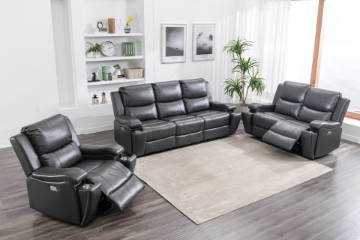Picture of WORLDFORD Power Recliner with Cupholders/USB Set (Grey) - 3 Seater (Sofa)