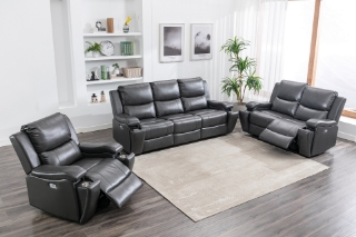 Picture of WORLDFORD POWER RECLEINER  SOFA & LOVE SEAT WITH CUPHOLDERS/ USB SET IN GRAY 