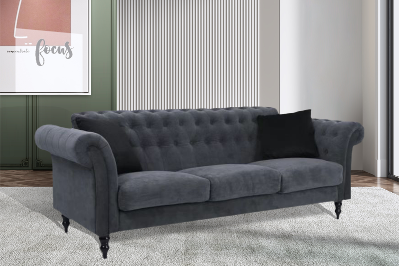 Picture of KENDRA Steel Frame Chesterfield Fabric Sofa (Grey) - Final sale