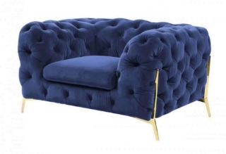 Picture of VIGO Chesterfield Tufted Velvet Sofa Range (Blue) - 1 Seater (Armchair)