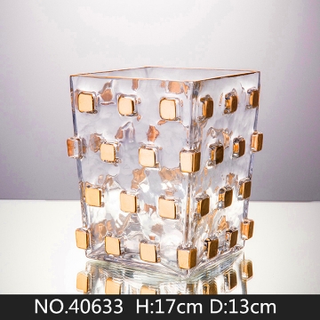 Picture of Large Gold Square Clear Glass Vase--#40633