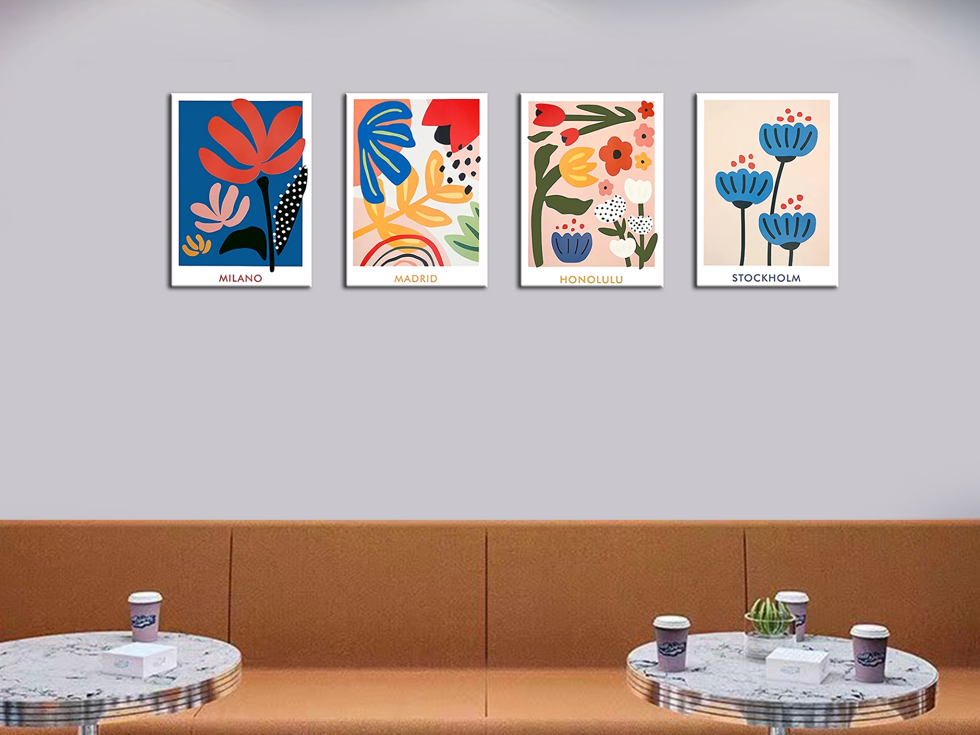 FLOWER MARKETS Canvas Print Wall Art four 40x30 4 Panels Frameless