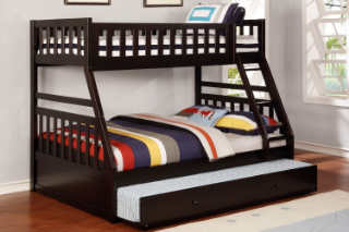 Picture of KEAN Single-Double Bunk Bed (Espresso) - Bed Frame with Trundle Storage Drawer
