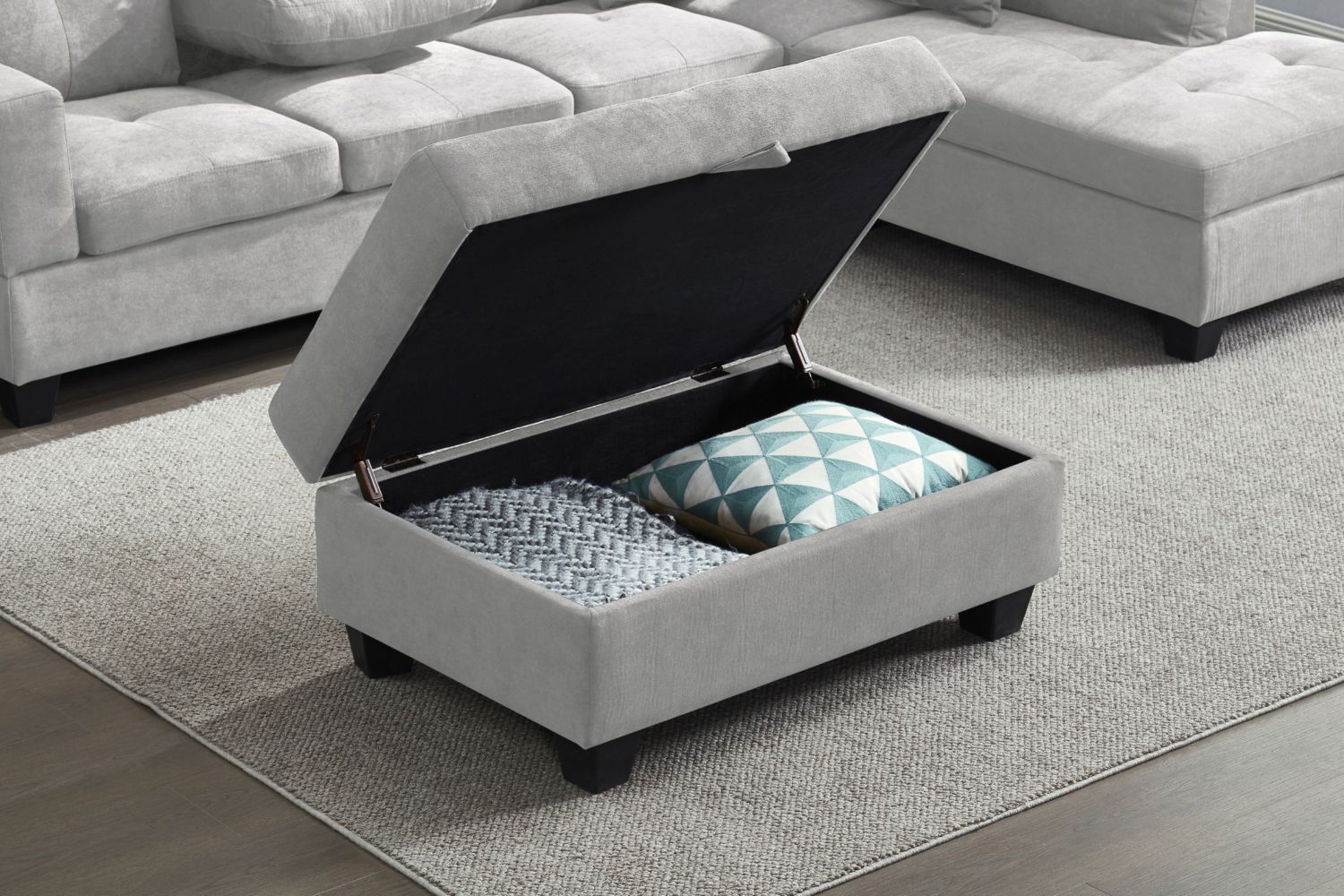NEBULA Sectional Sofa with Storage Ottoman & DropDown Console (Light