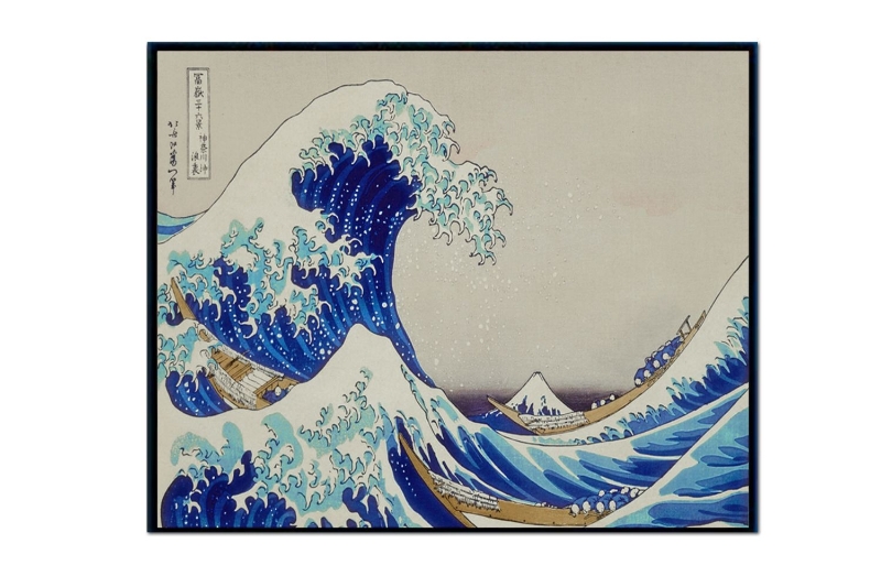 Picture of THE GREAT WAVE OFF KANAGAWA BY HOKUSAI - Black Framed Canvas Print Wall Art (13cm x 80cm)