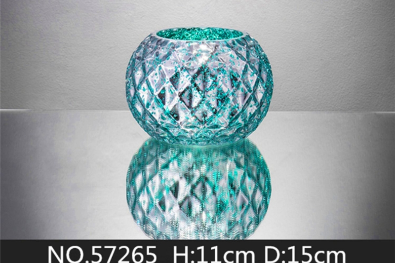 Picture of Medium Aqua Green Silver Prism Vase--#57265