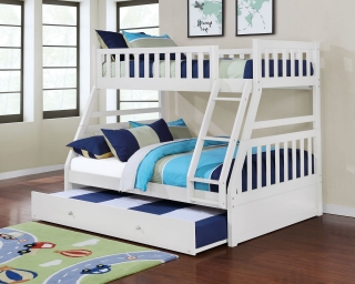 Picture of KEAN Single-Double Bunk Bed (White) - Bed Frame with Trundle Storage Drawer