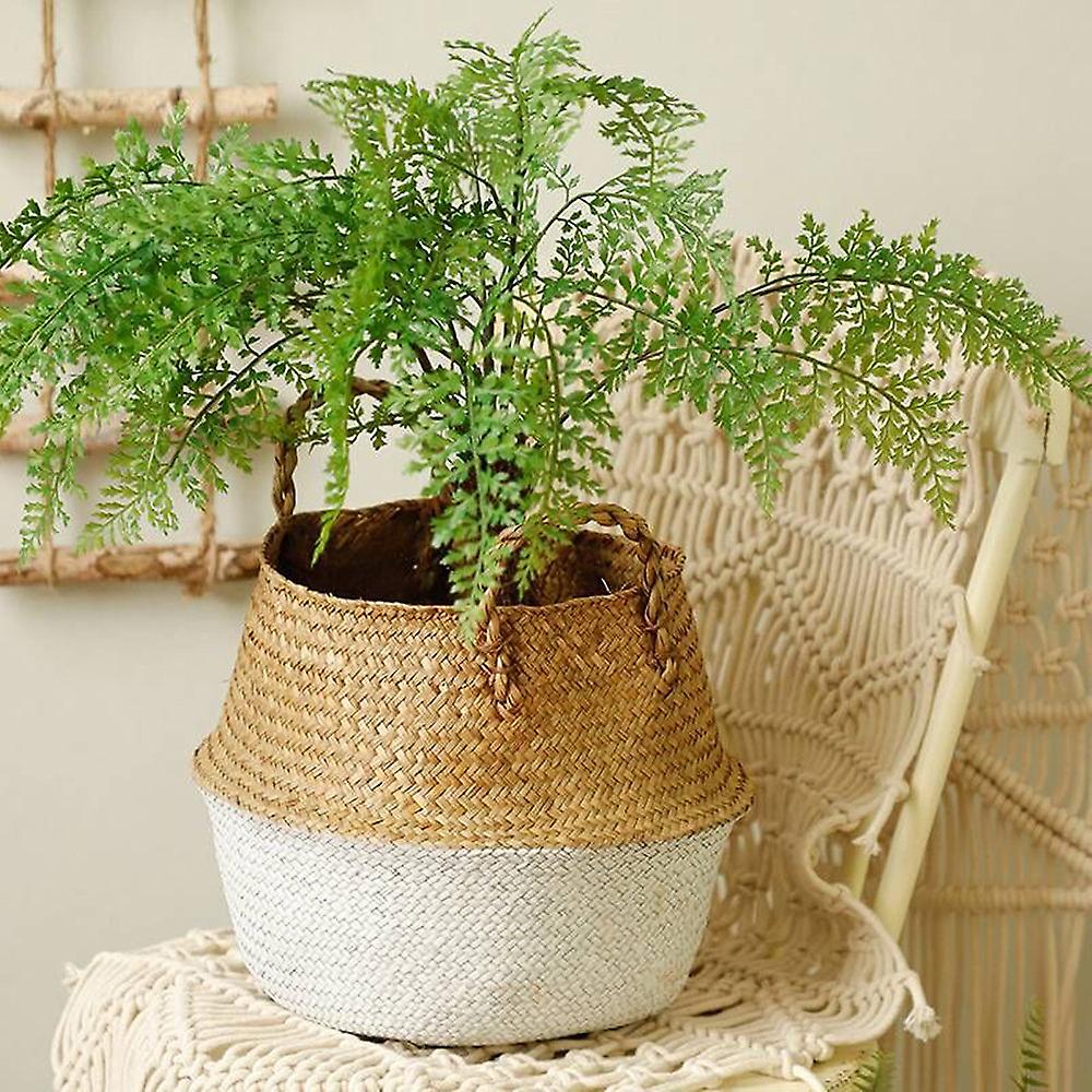 Seagrass Belly Basket/ Floor Planter/ Storage Belly Basket in White & Natural Two Tone Color