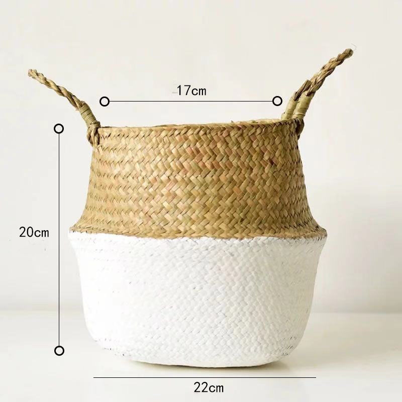 Picture of Seagrass Belly Basket/ Floor Planter/ Storage Belly Basket in White & Natural Two Tone Color Small Size