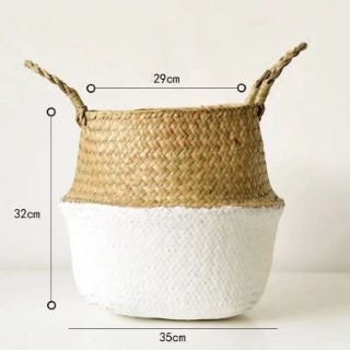 Picture of Seagrass Belly Basket/ Floor Planter/ Storage Belly Basket in White & Natural Two Tone Color Extra Large Size